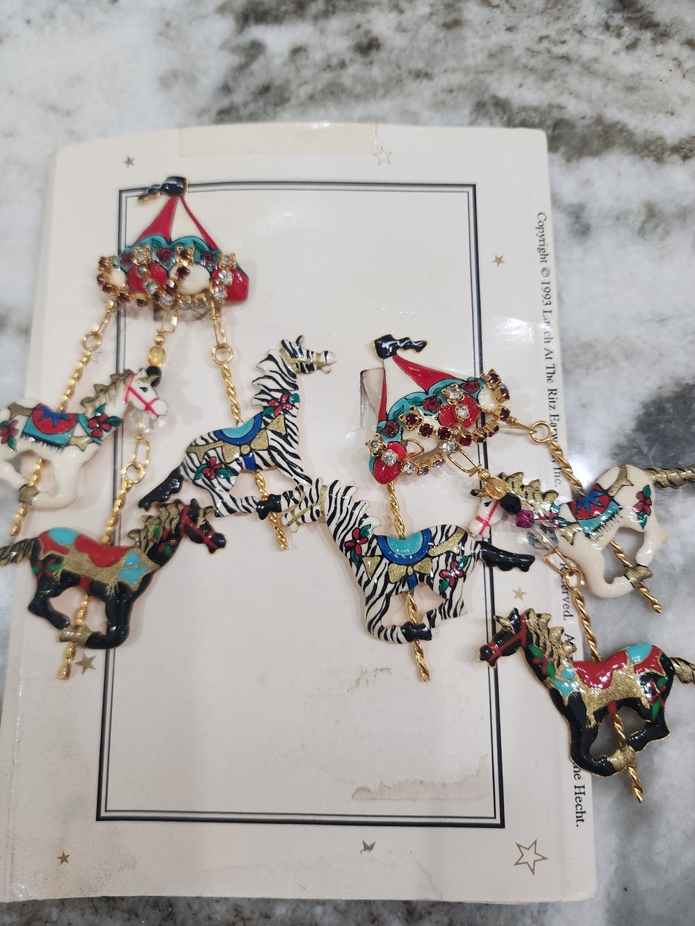 Lunch At The Ritz Rare Carousel Horse Drop Earrings On Card Clip On Multicolor